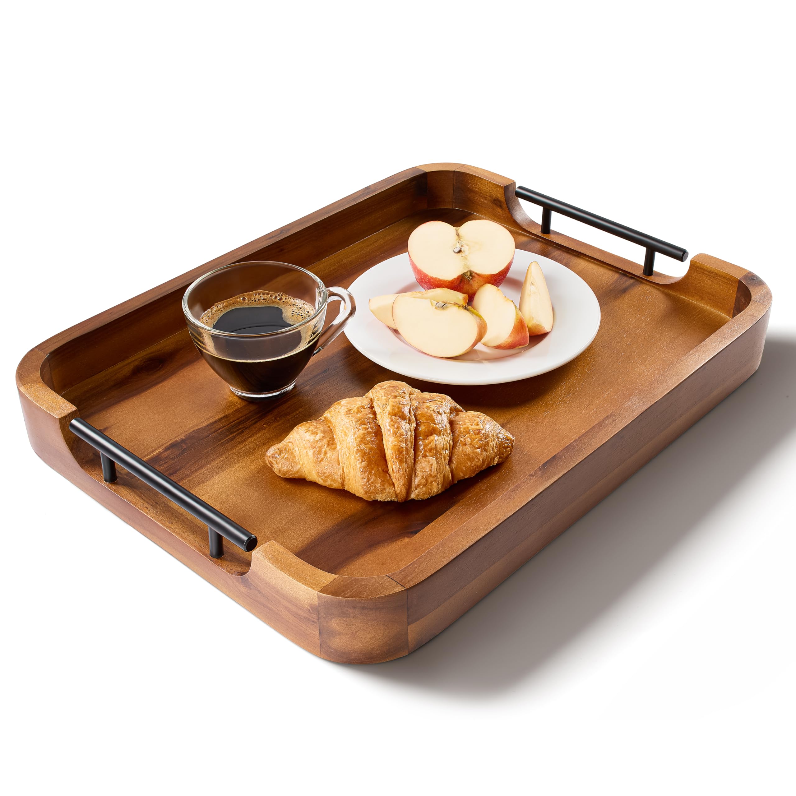 Tidita bandeja ottoman de acacia 17x13 con acabado suave, ideal para servir el desayuno