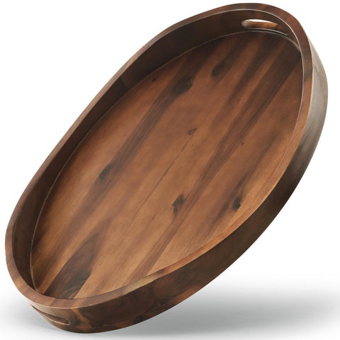 Tidita bandeja ovalada de acacia con asas, acabado nogal, ideal para servir.