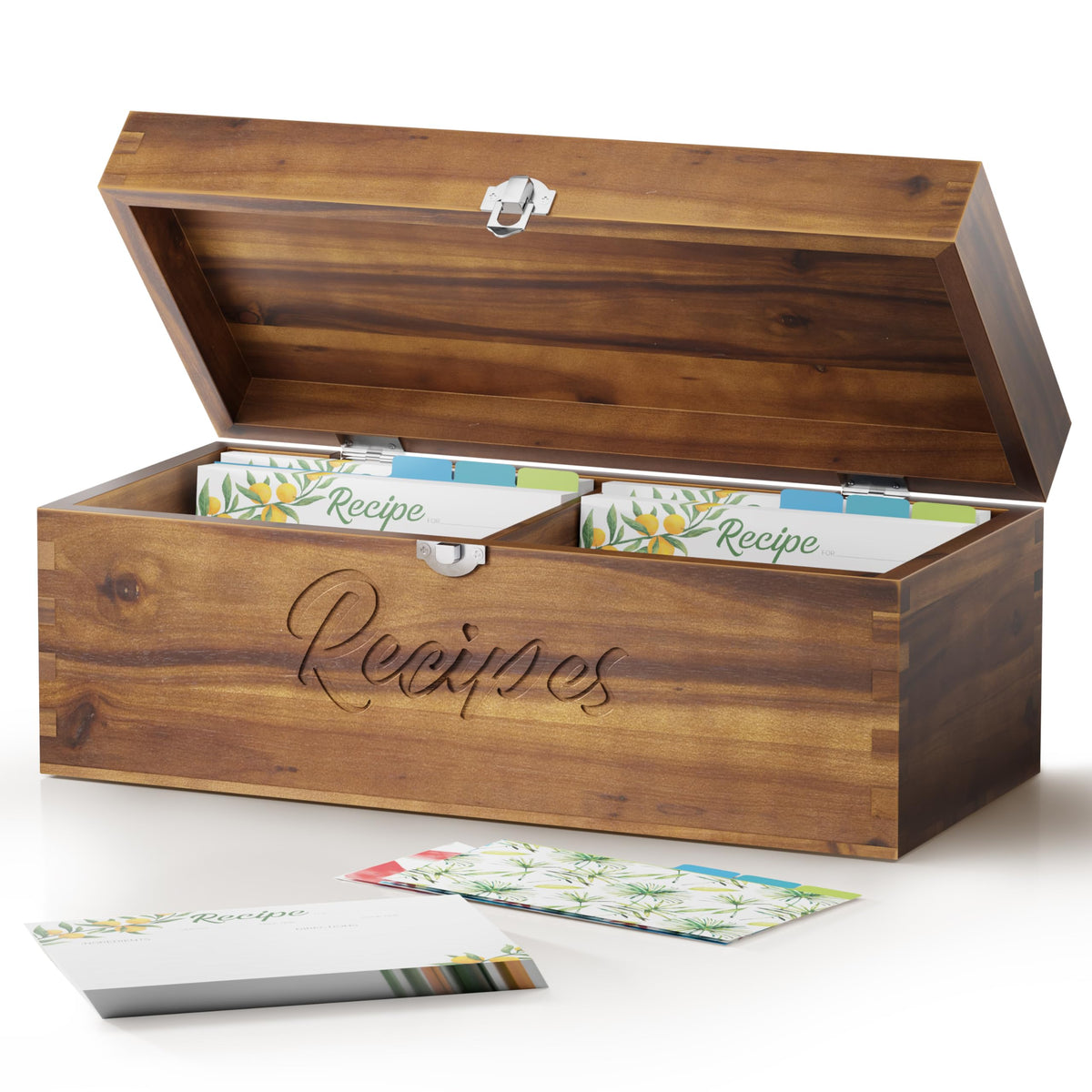 Tidita caja de recetas de acacia con 100 tarjetas para empezar a organizar.