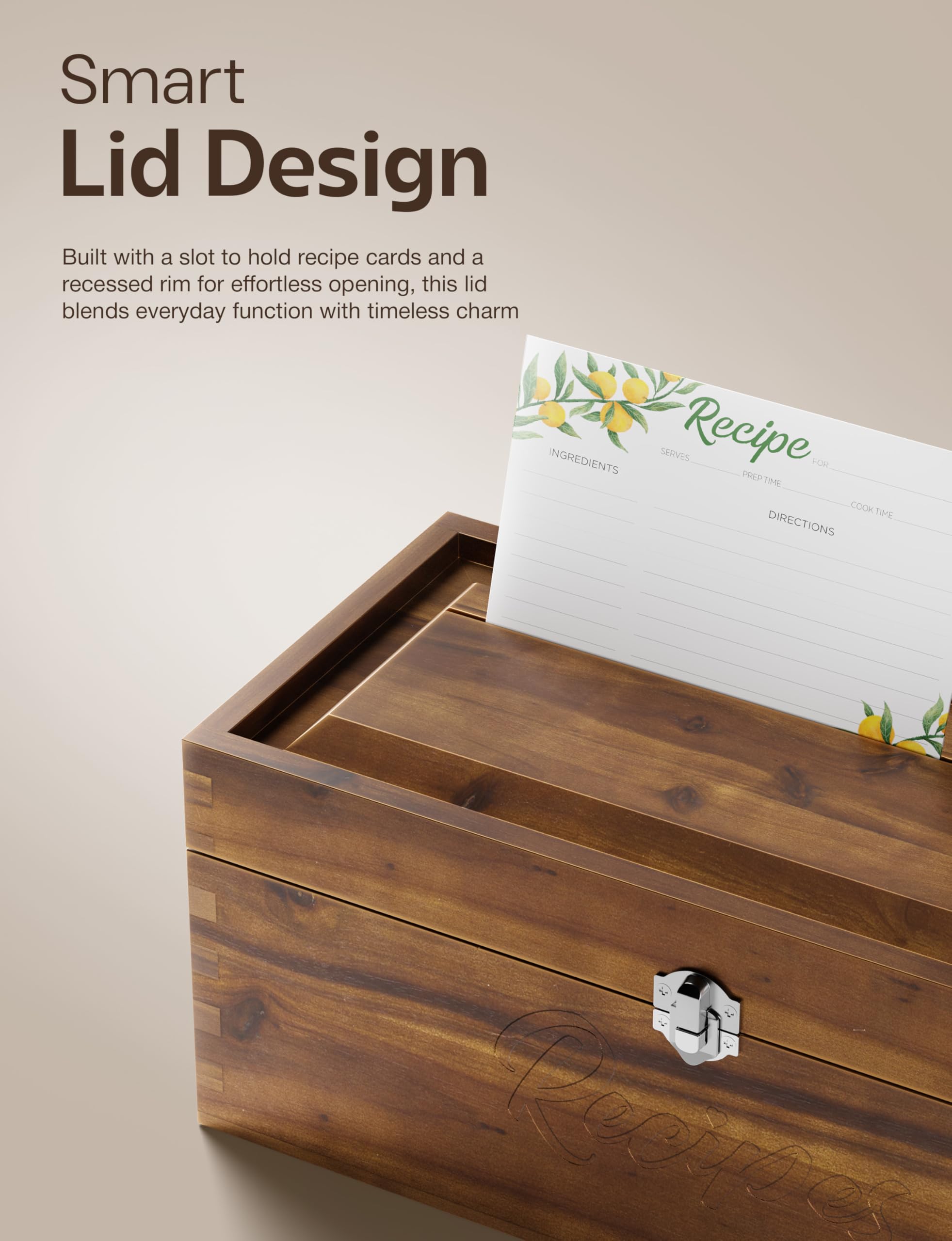 Tidita caja-recetas-acacia-dos-compartimentos organiza recetas y documentos.