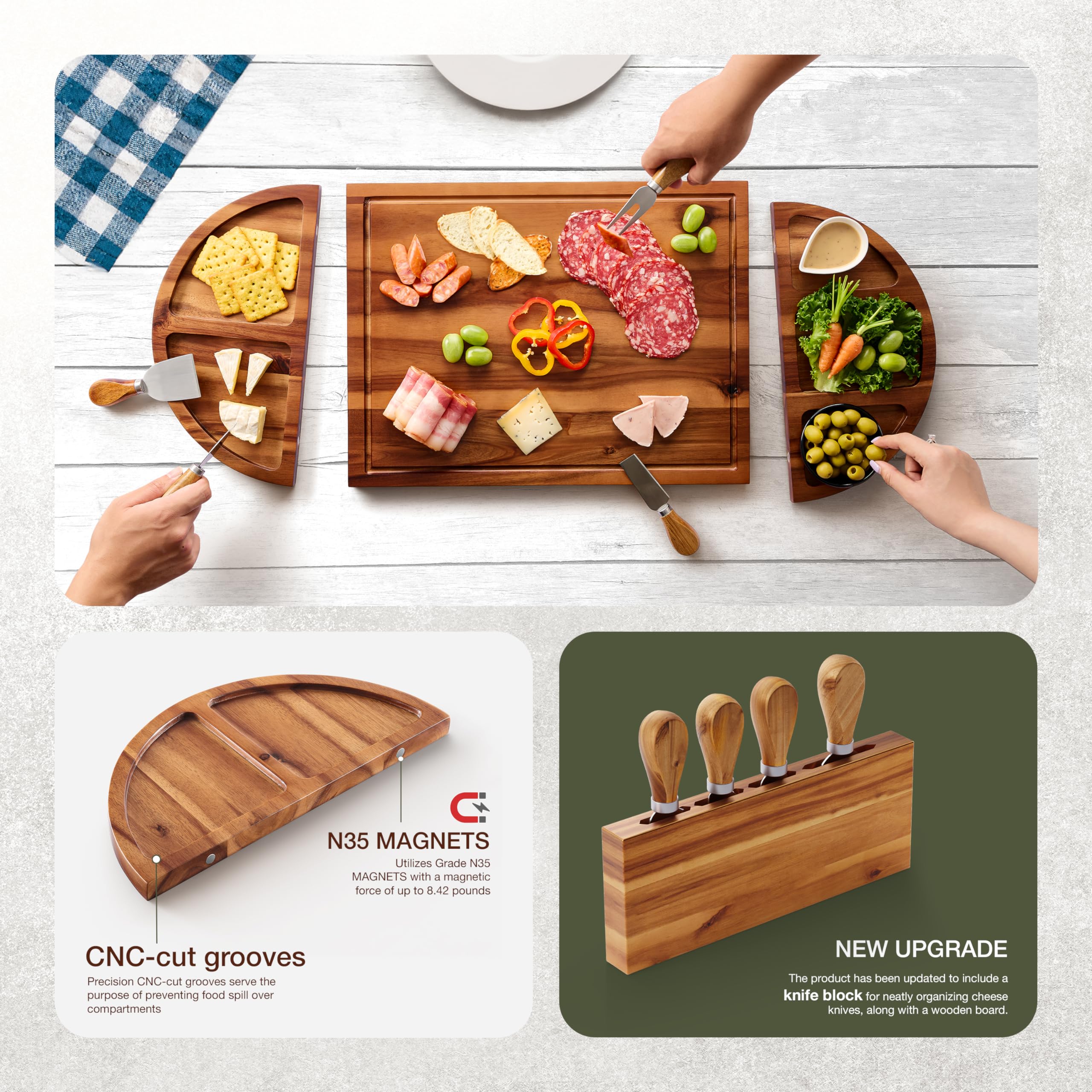 Diseño Tidita de 3 piezas ofrece versatilidad para servir entrantes.
