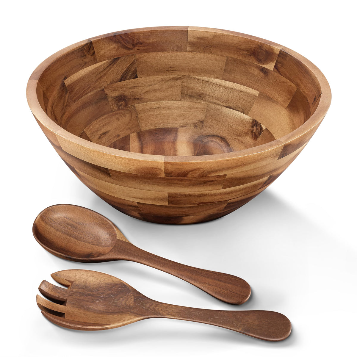 Tidita ensaladera grande de acacia, enfoque en tamaño para servir ensaladas con elegancia.