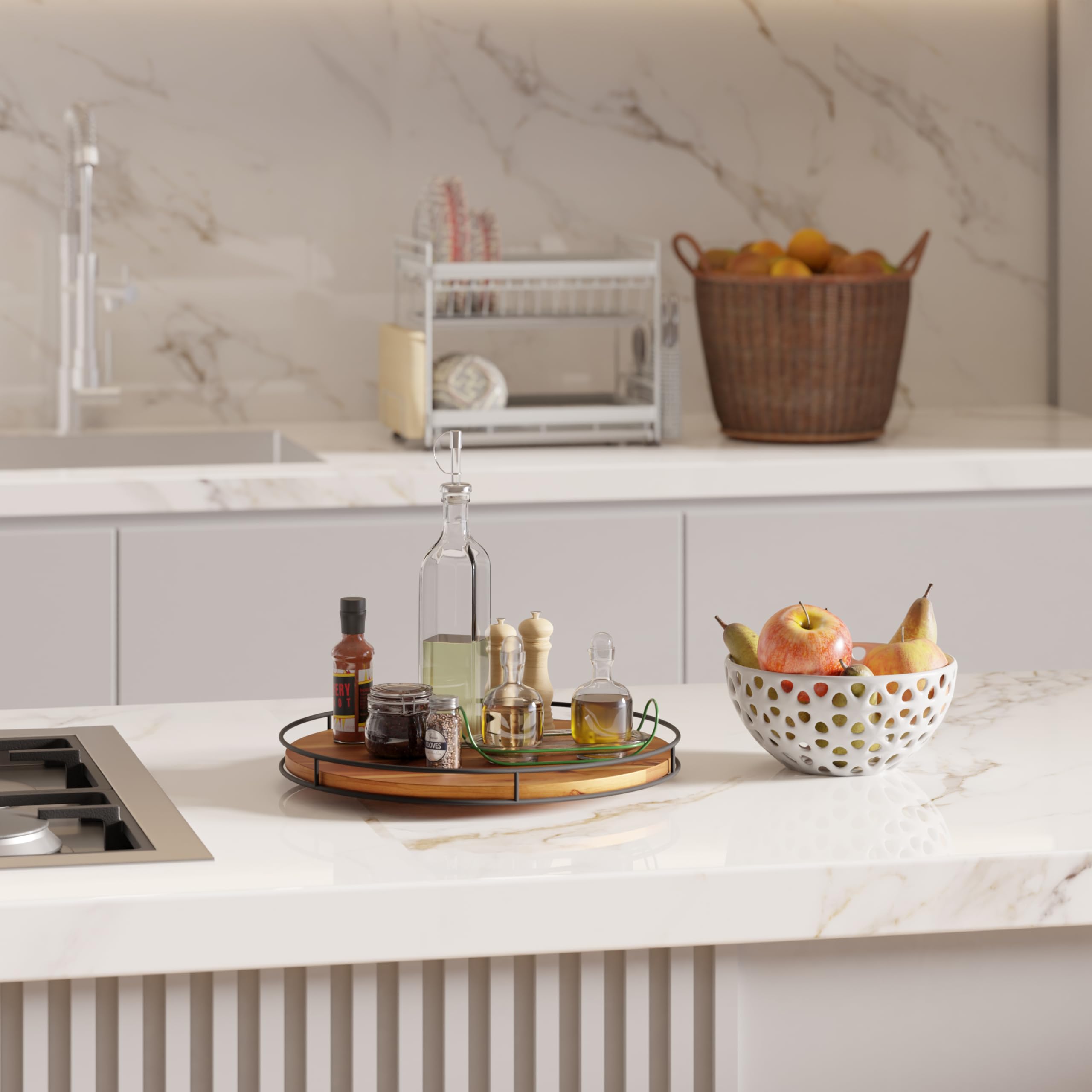 Tidita plato giratorio de acacia, perfecto organizador de especias en la encimera.