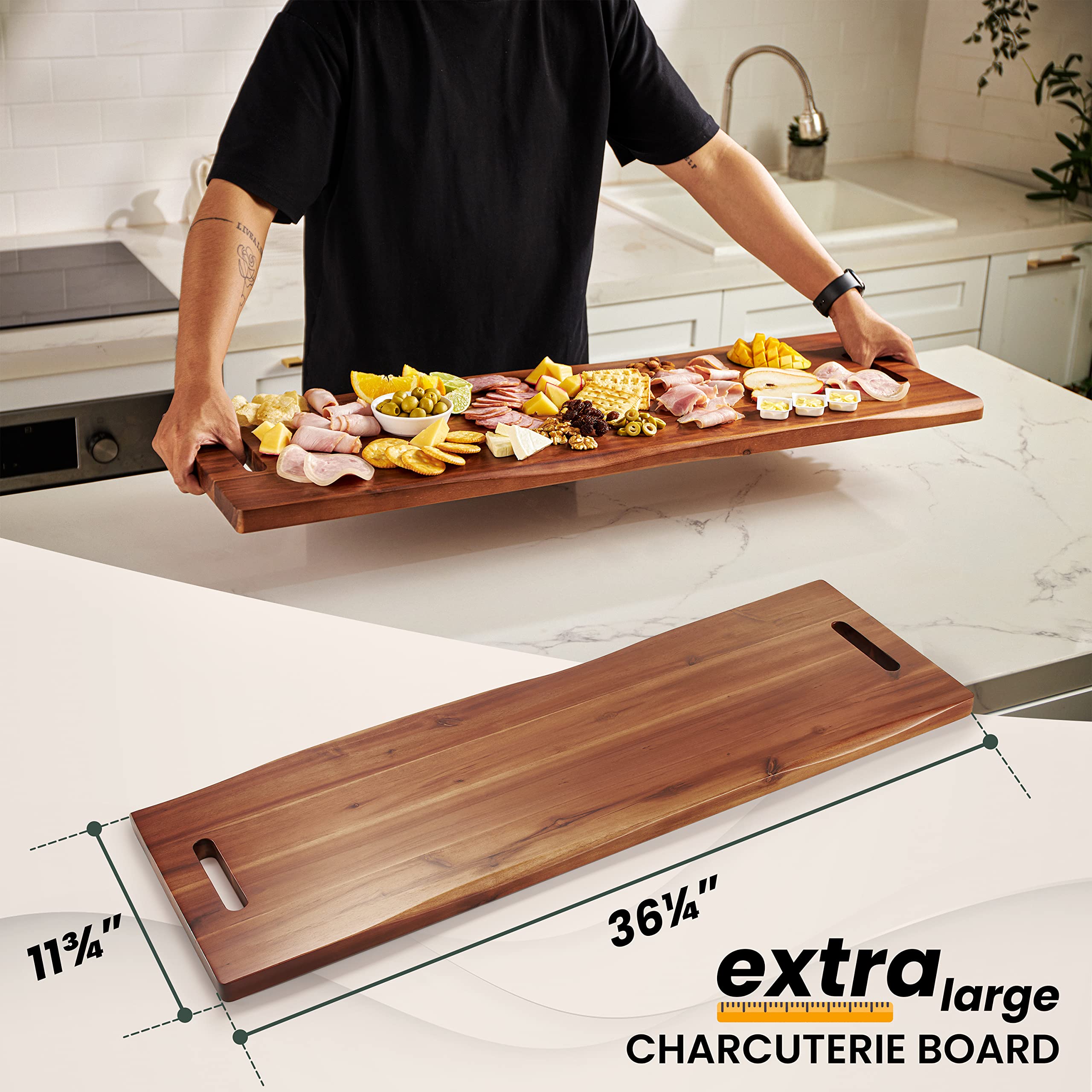 Tidita tablero de acacia rectangular, elegante y duradero para servir tapas y quesos.