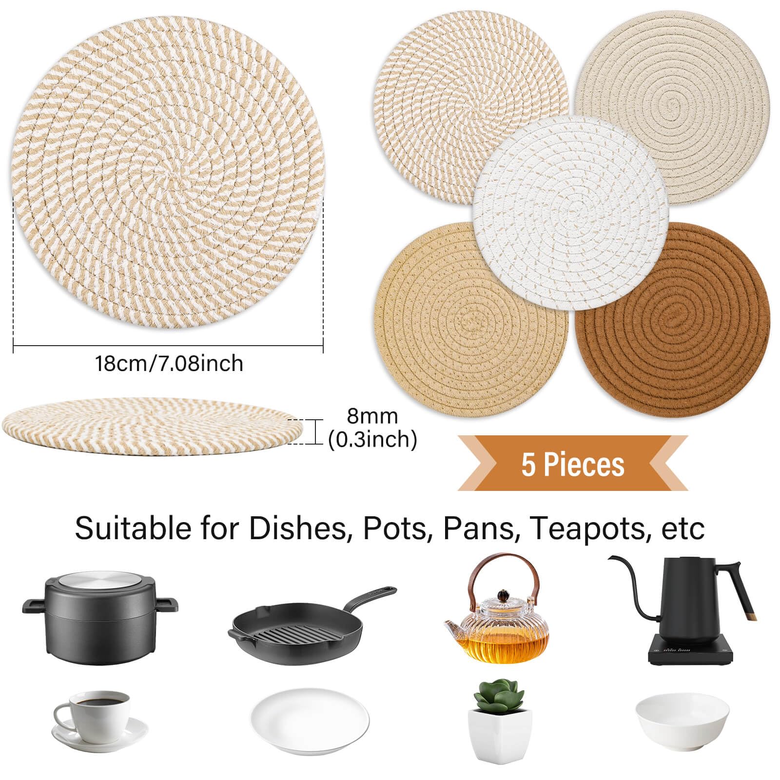 Tidponra trivet de cuerda trenzada en estilo boho para uso diario.