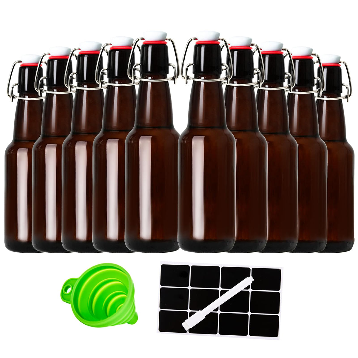 TienChoo frascos vidrio ambar 12oz con tapas abatibles para almacenamiento seguro.