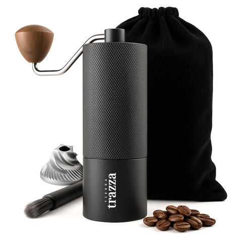 TIERRA TRAZZA molinillo manual con muelas cónicas para molienda uniforme y aroma intenso.