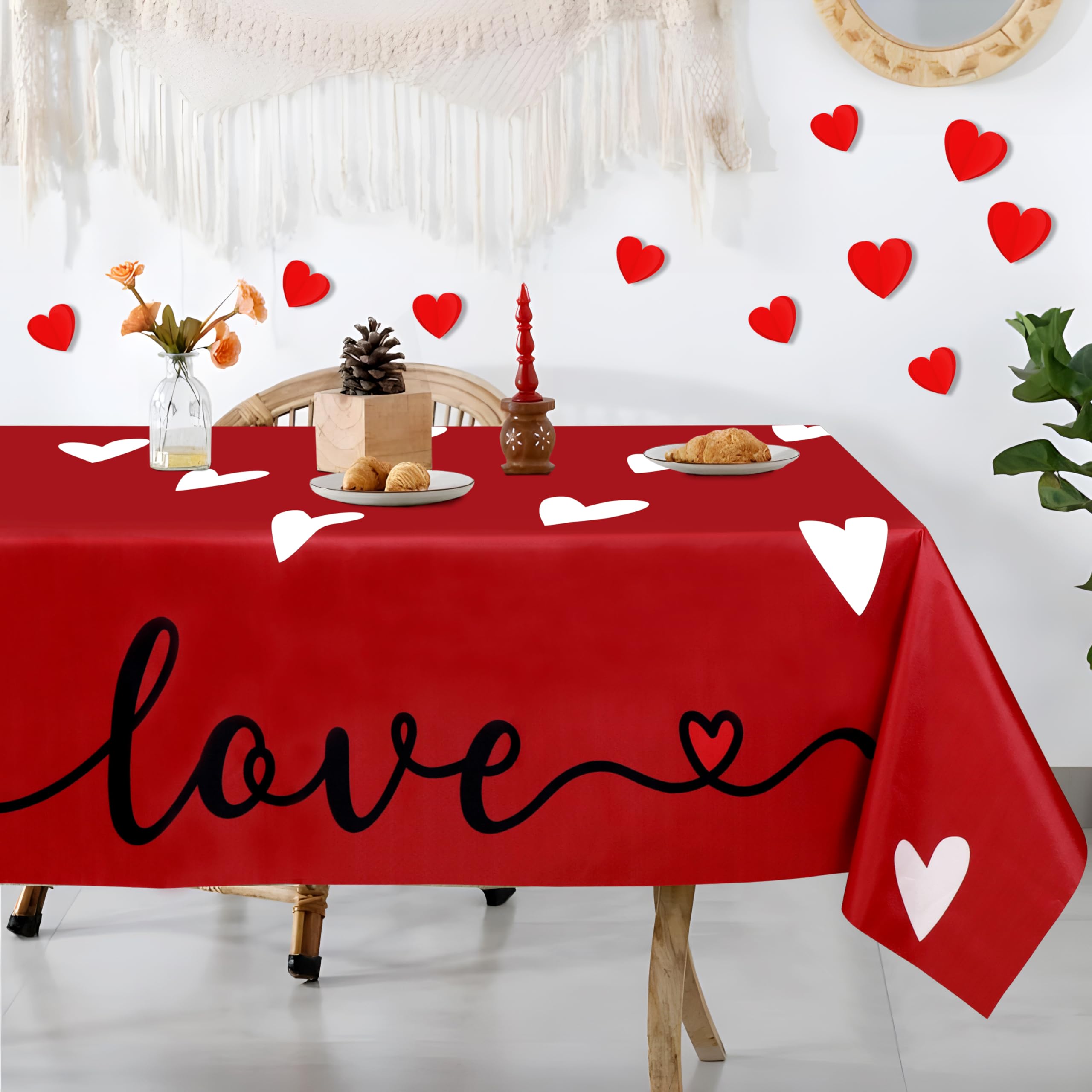 Mantel Tieshankao Valentines con corazones rojos, ideal para cenas románticas