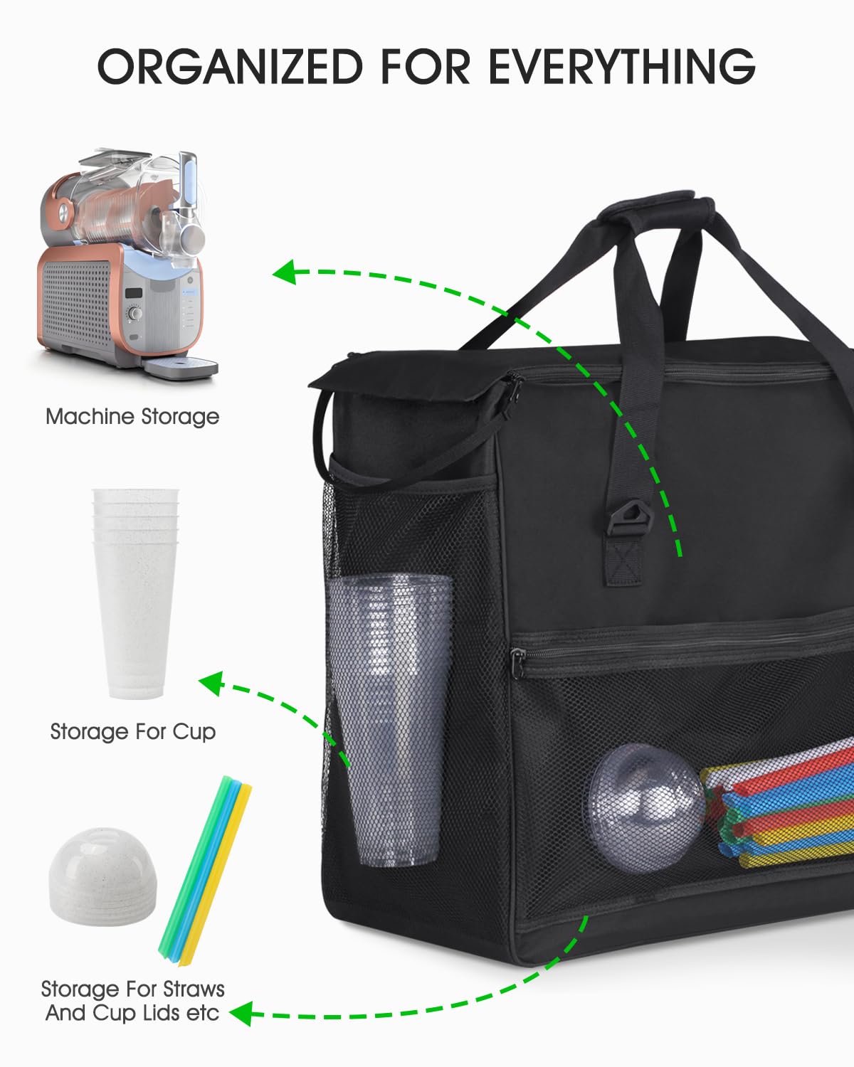 Separadores internos evitan fricción entre la máquina y accesorios.