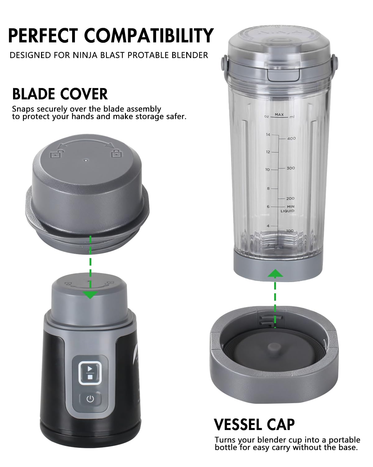 Tiga tapa de vaso Ninja Blast BC100/BC151, ideal para transportar bebidas sin la base.