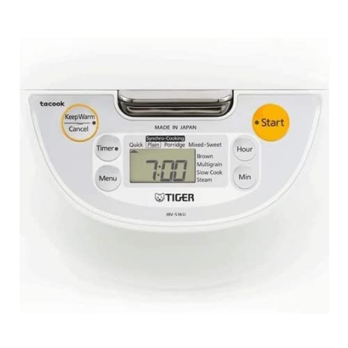 Tiger JBV-S18U arroz cocinando, muestra control preciso para resultados consistentes.