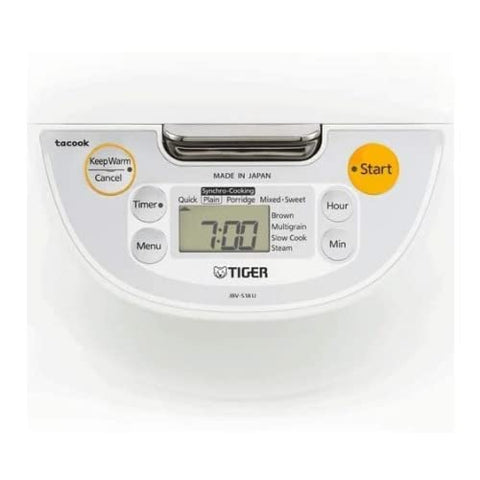 Tiger JBV-S18U arroz cocinando, muestra control preciso para resultados consistentes.