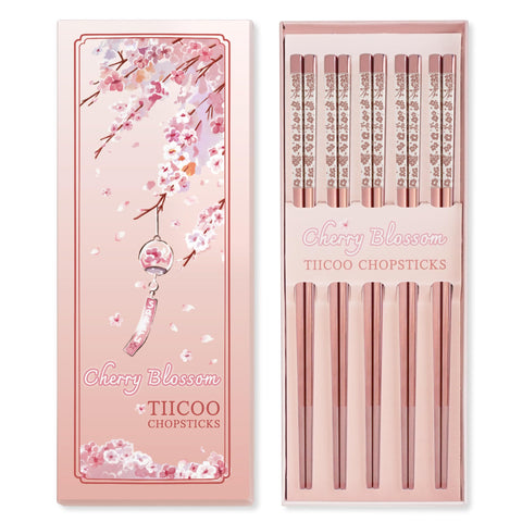 TIICOO palillos rosa sakura con grabado láser para uso diario elegante.