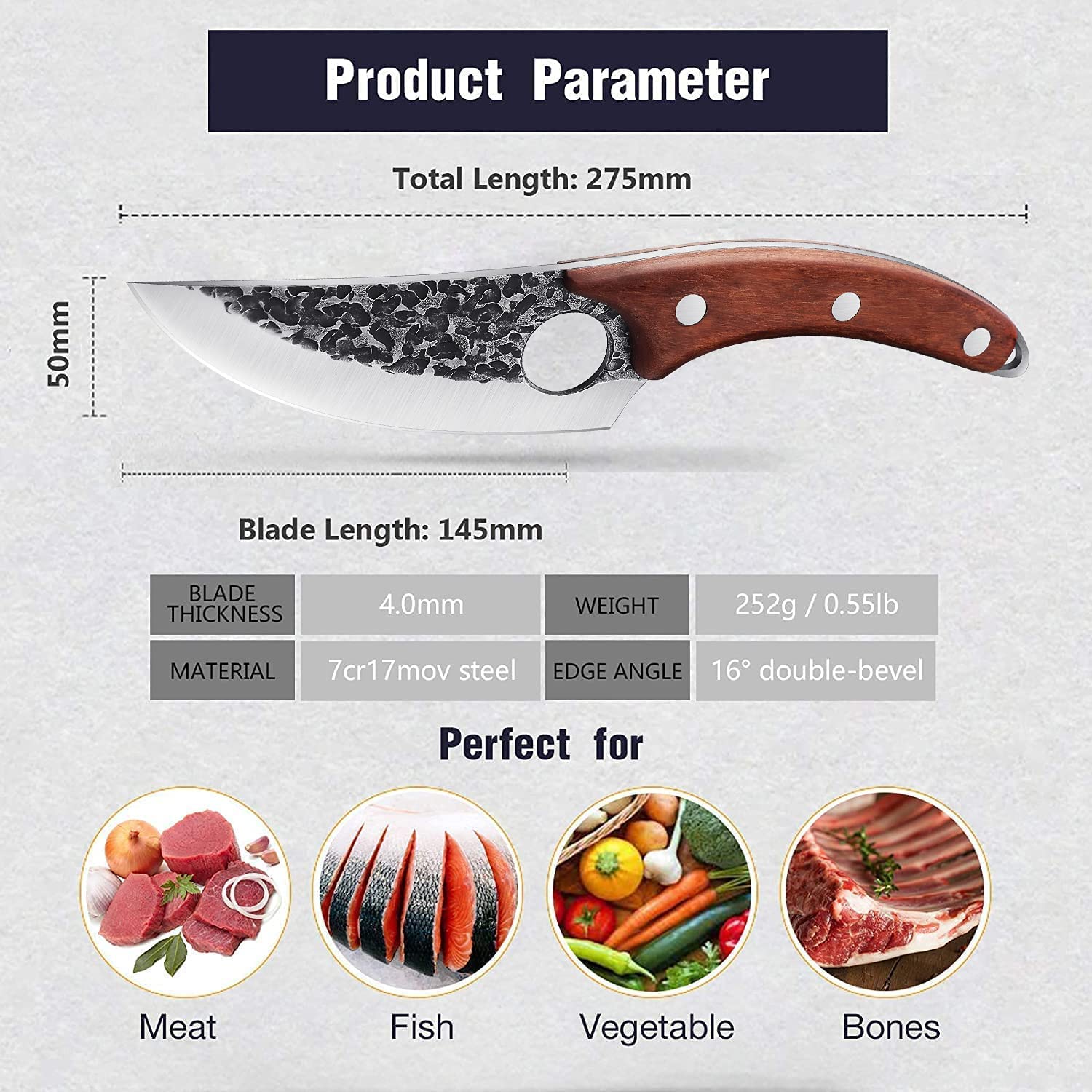 Cuchillo Huusk Viking de TIJERAS, mango largo para mayor control
