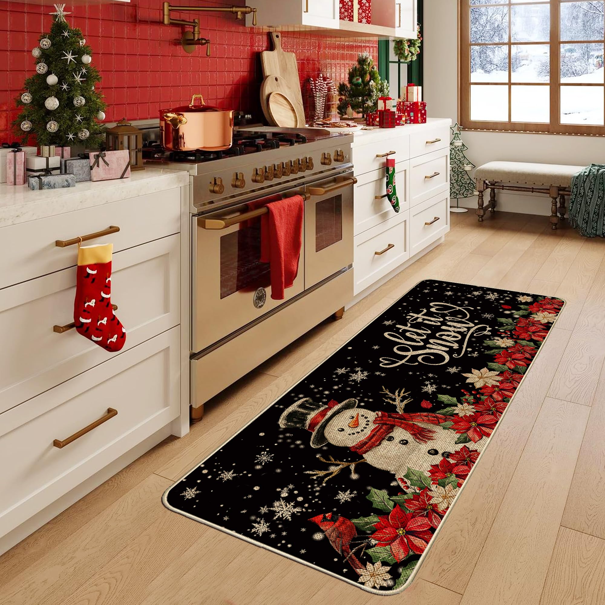 Tapete de cocina Tikeciti con poinsettia roja, decorativo y festivo