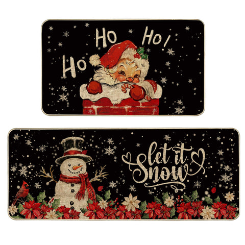 Tapete de cocina Tikeciti con Papá Noel y copos de nieve, antideslizante para cocinas