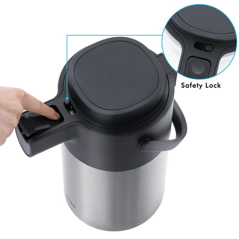 Dispensador de café Tiken, acero inoxidable 18-8 para durabilidad y limpieza sencilla.