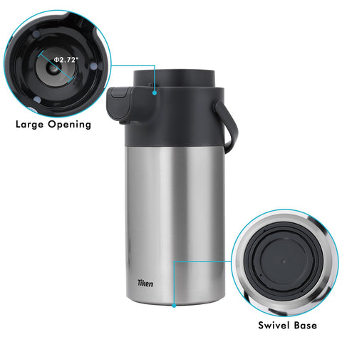 Dispensador de café Tiken evita derrames gracias al sistema de bomba ergonómico.