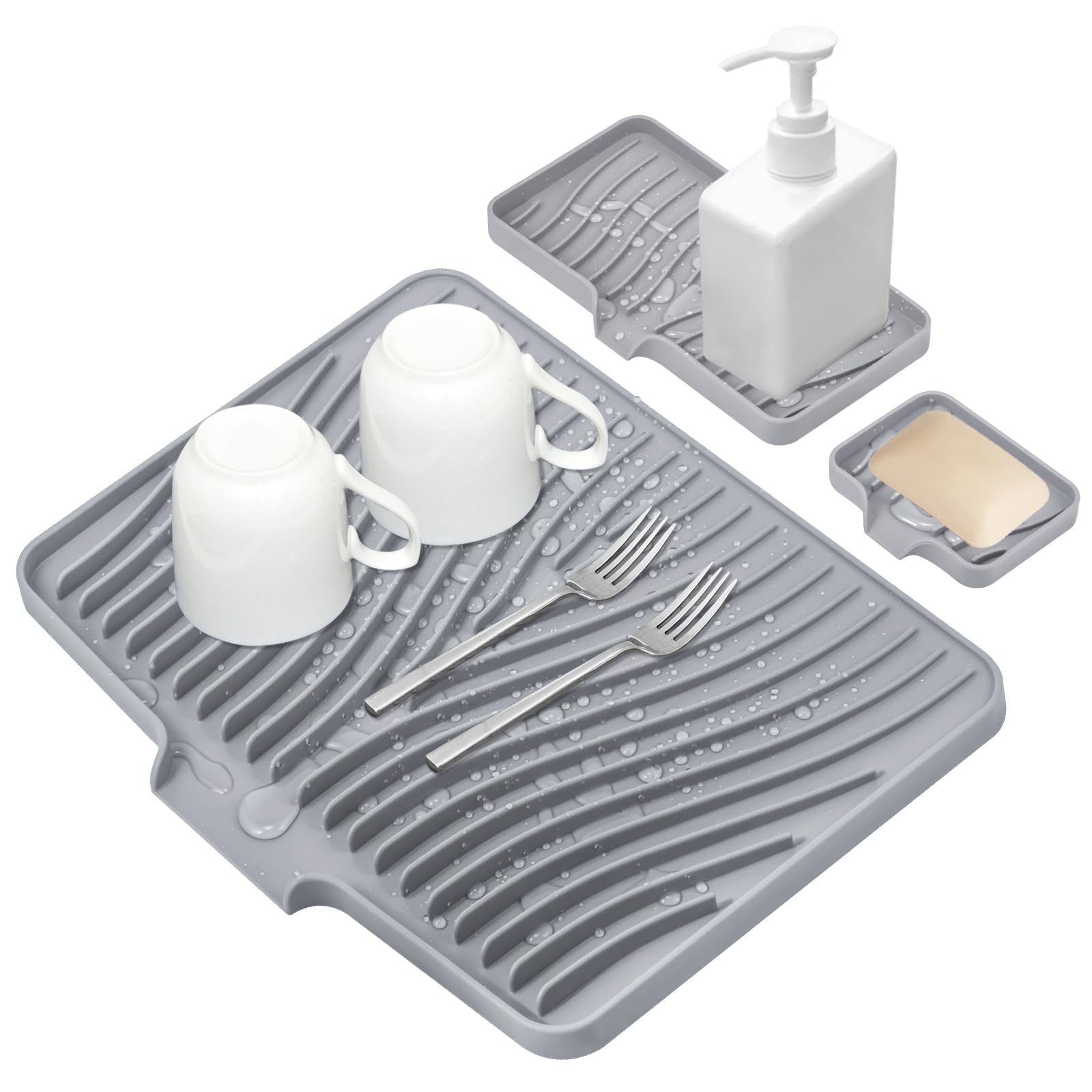 TIKNIK tapete secado silicona gris para cocina, mantiene la encimera seca.