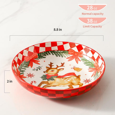 Tikooere detalle de renos en cerámica roja para reuniones navideñas.