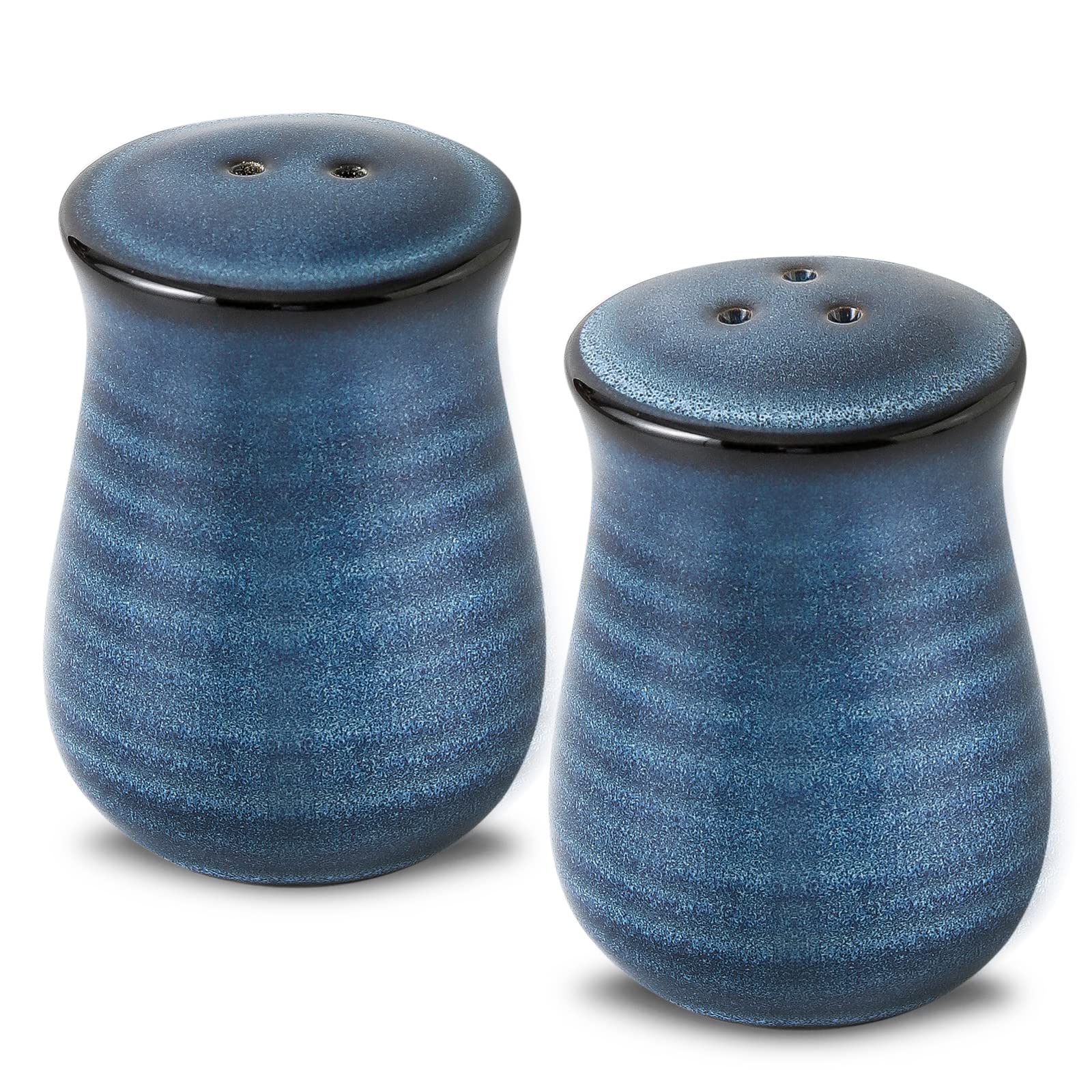 Tikooere Salero-Pimienta Cerámico de estilo antiguo azul para mesa.