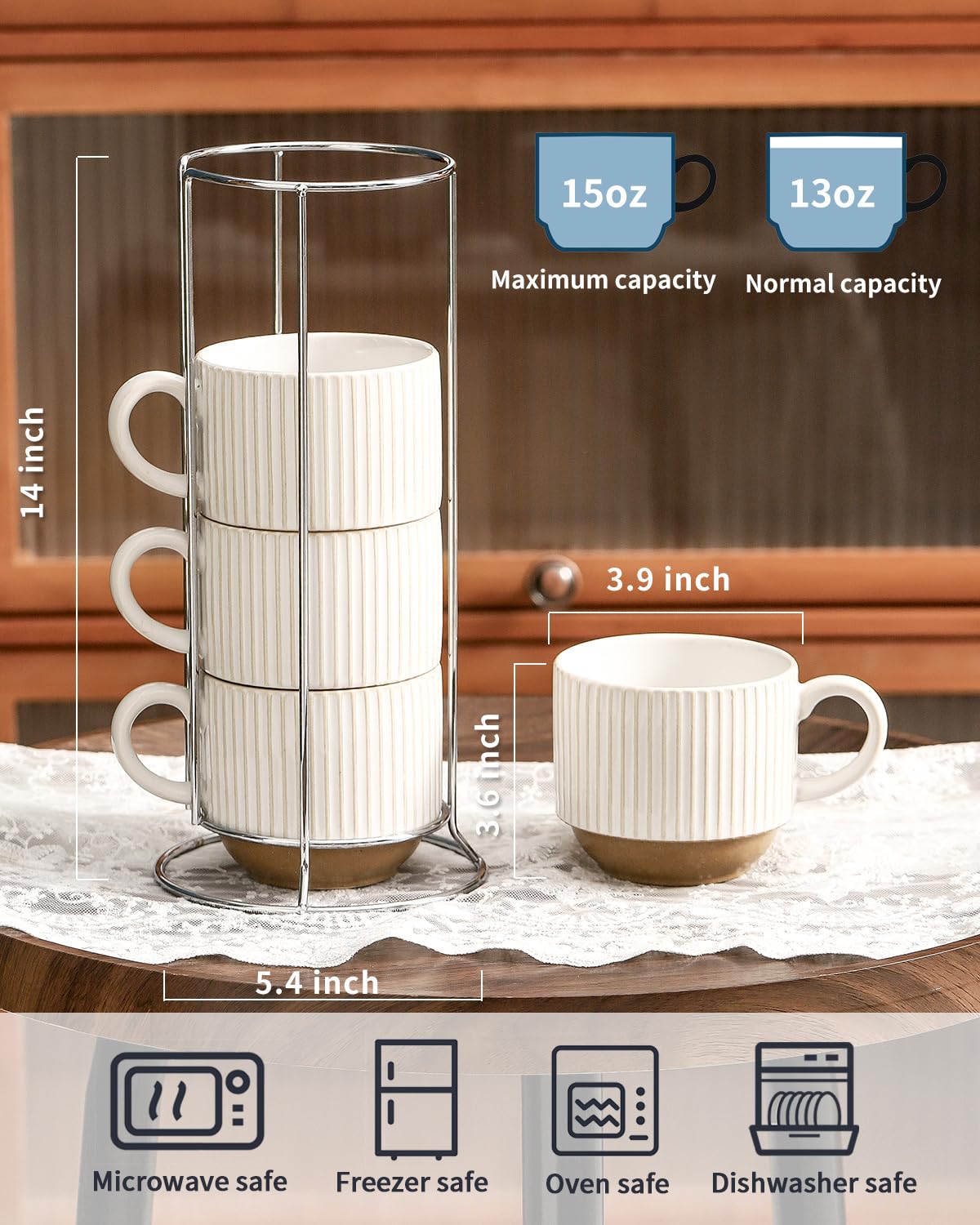 Tikooere tazas blancas con diseño patchwork para uso diario y estilo