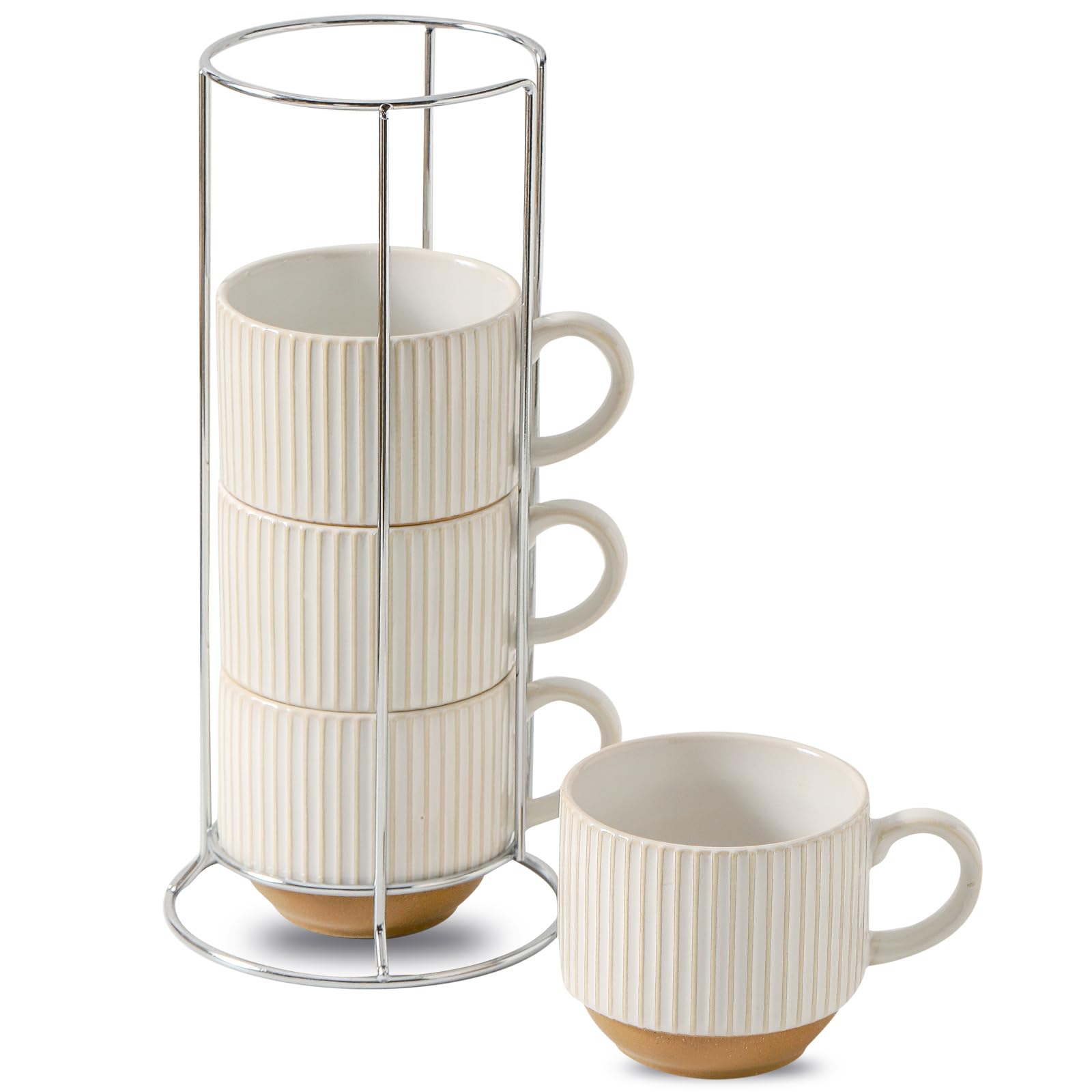 Tikooere tazas de cerámica con soporte apilable para ahorrar espacio en la cocina