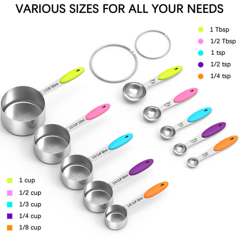 Cucharas medidoras TILUCK en acero inoxidable con mangos de silicona antideslizante.