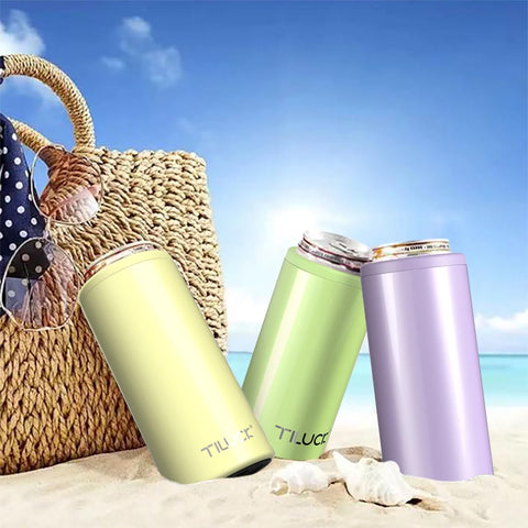 TILUCK enfriador de latas delgadas lavanda, ideal para fiestas y parrillas al aire libre.