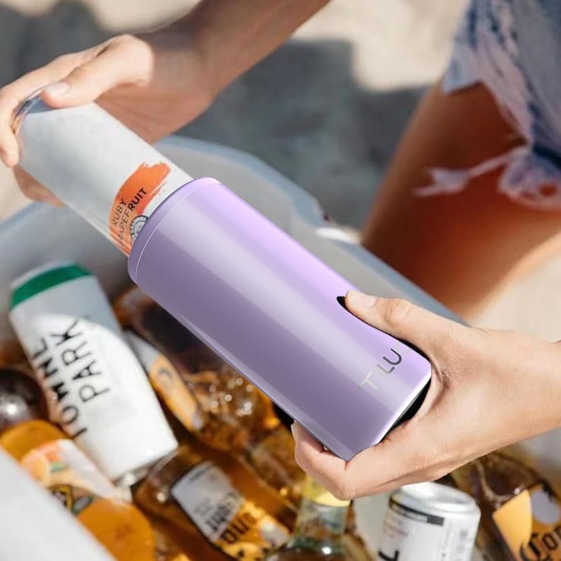 TILUCK enfriador de latas delgadas lavanda, compatible con latas slim de 12 oz para reuniones.
