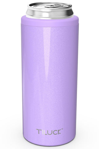 TILUCK enfriador de latas delgadas lavanda, vista frontal que resalta su acabado inoxidable y frescura.
