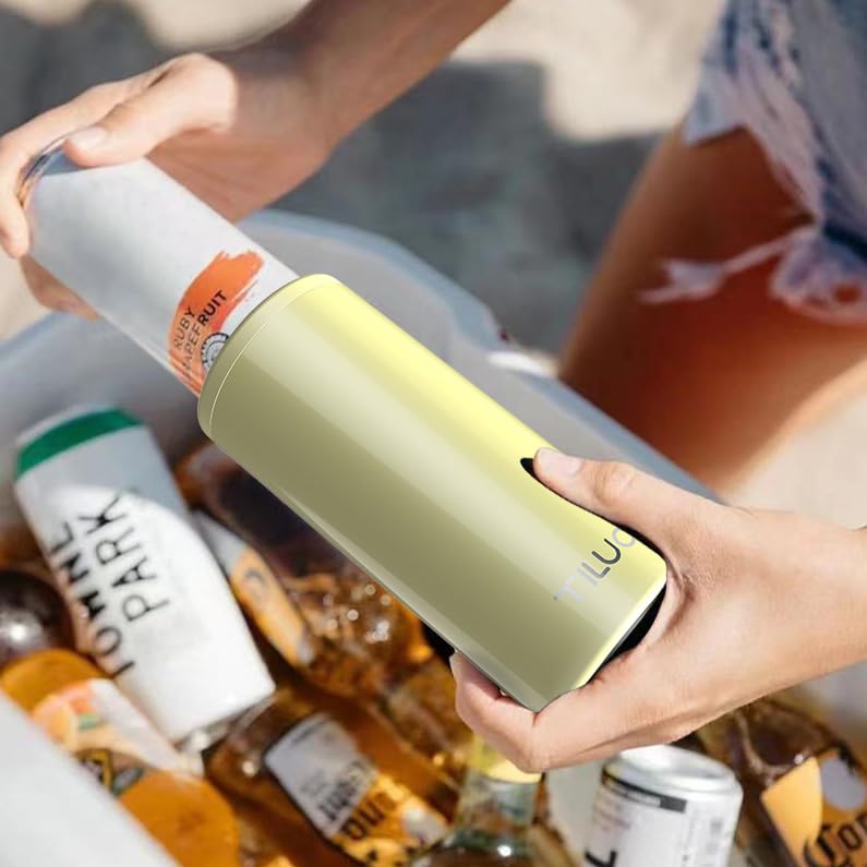 TILUCK enfriador de latas slim 12 oz limón, acabado acero inoxidable resistente