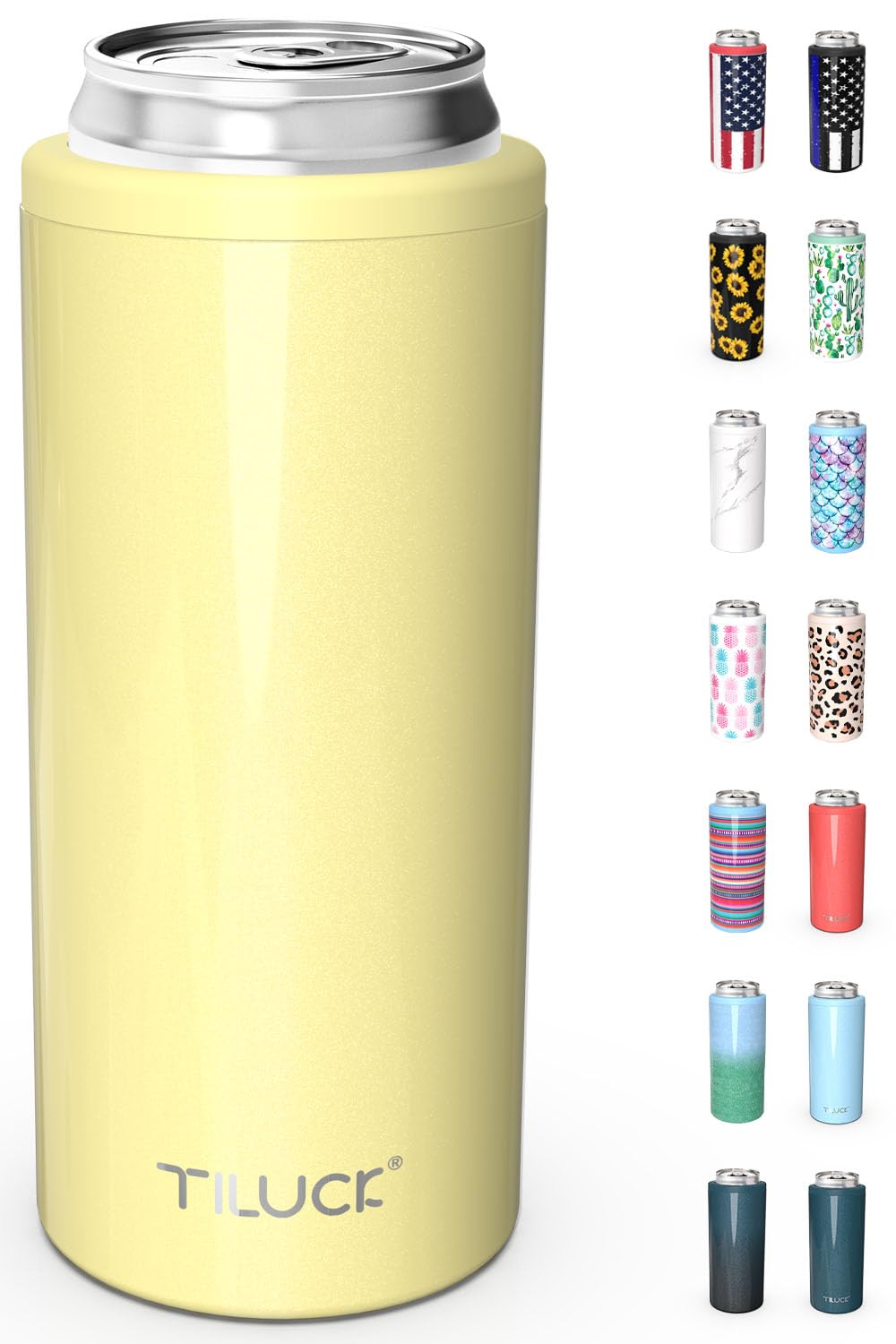 TILUCK enfriador de latas slim 12 oz limón frontal, mantiene la bebida fría
