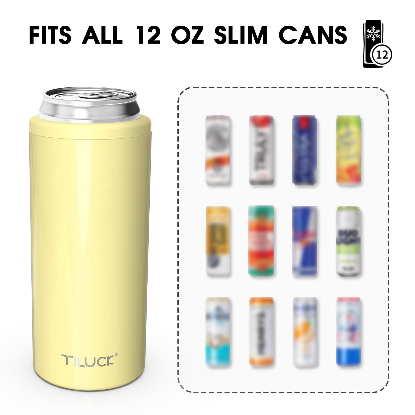 TILUCK enfriador de latas slim 12 oz limón, interior, retirada fácil de la lata