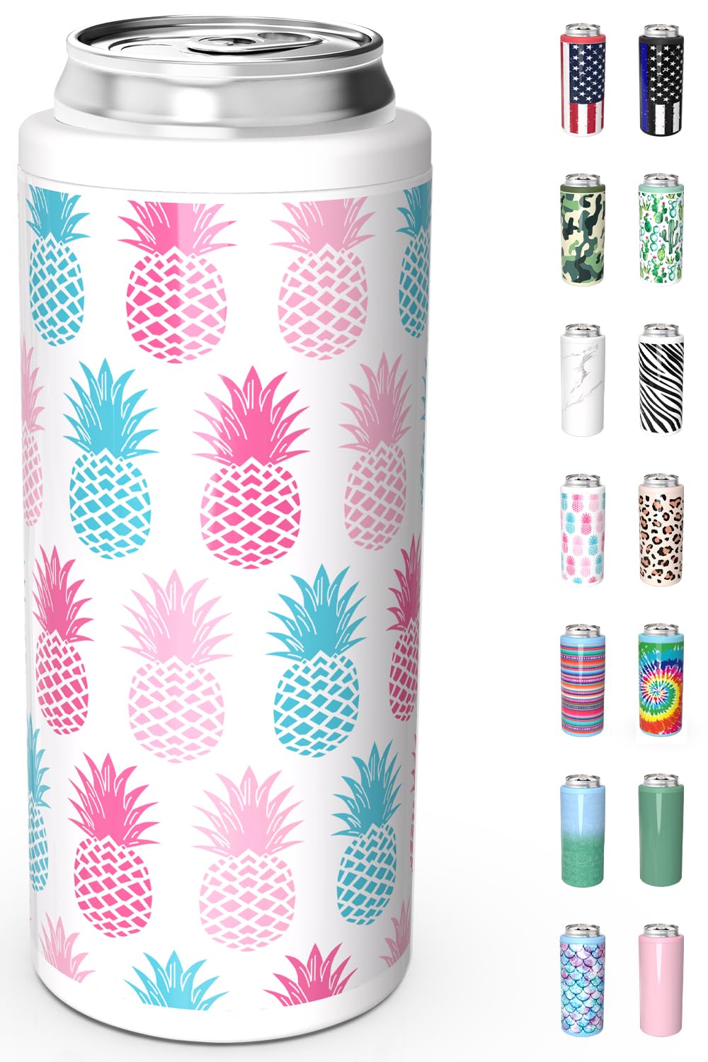 Enfriador TILUCK para latas slim Pineapple mantiene las bebidas frías por más tiempo.