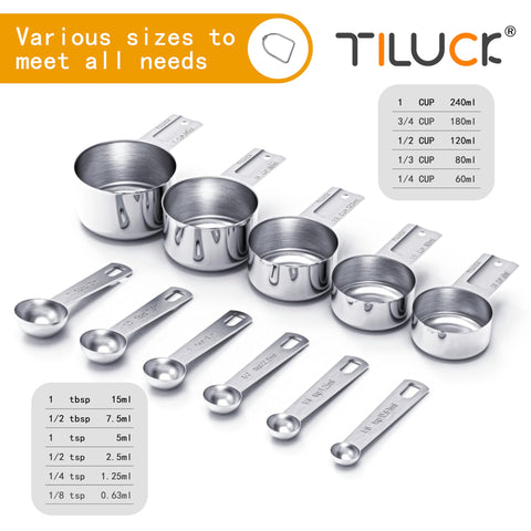 TILUCK, juego de cucharas medidoras en acero inoxidable para recetas rápidas.
