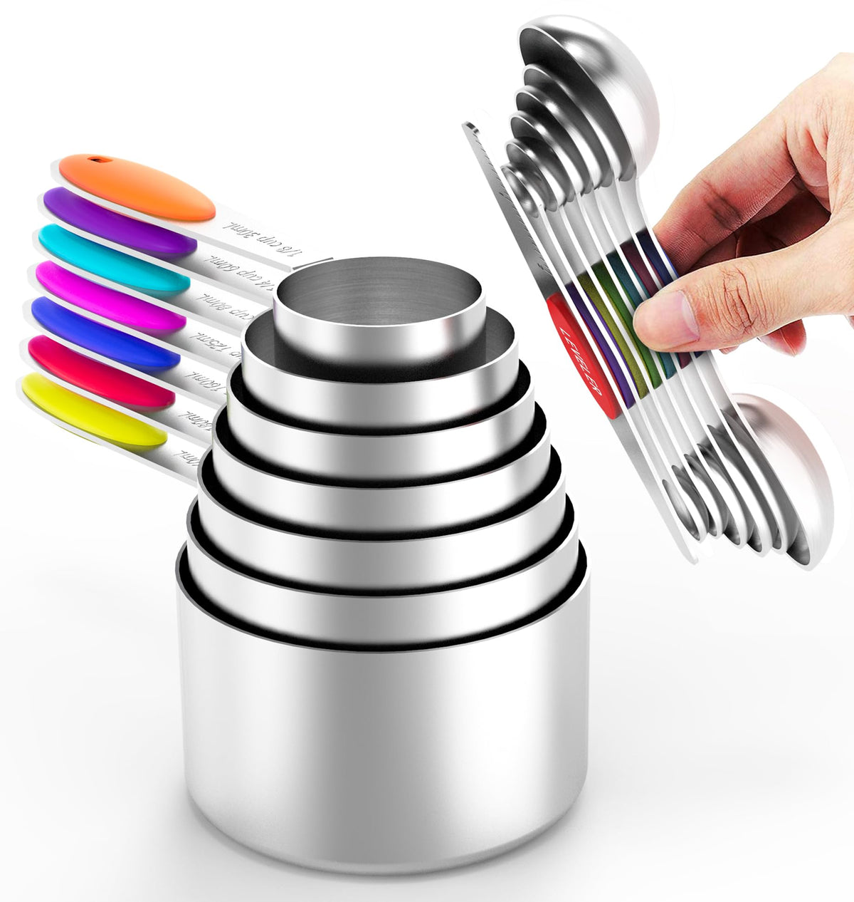 TILUCK juego de tazas medidoras en acero inoxidable con marcas claras para lectura rápida