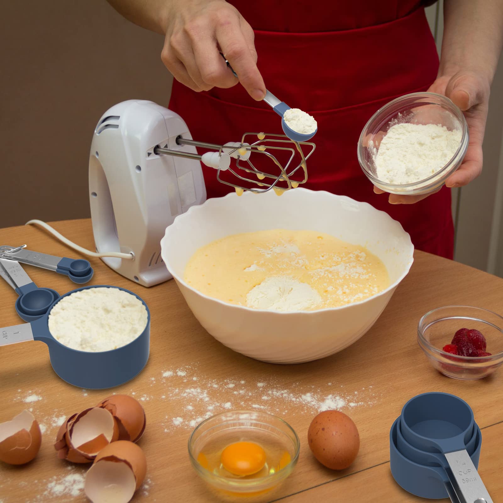 TILUCK kit de cocina compacto y apilable, almacenamiento sencillo en azul
