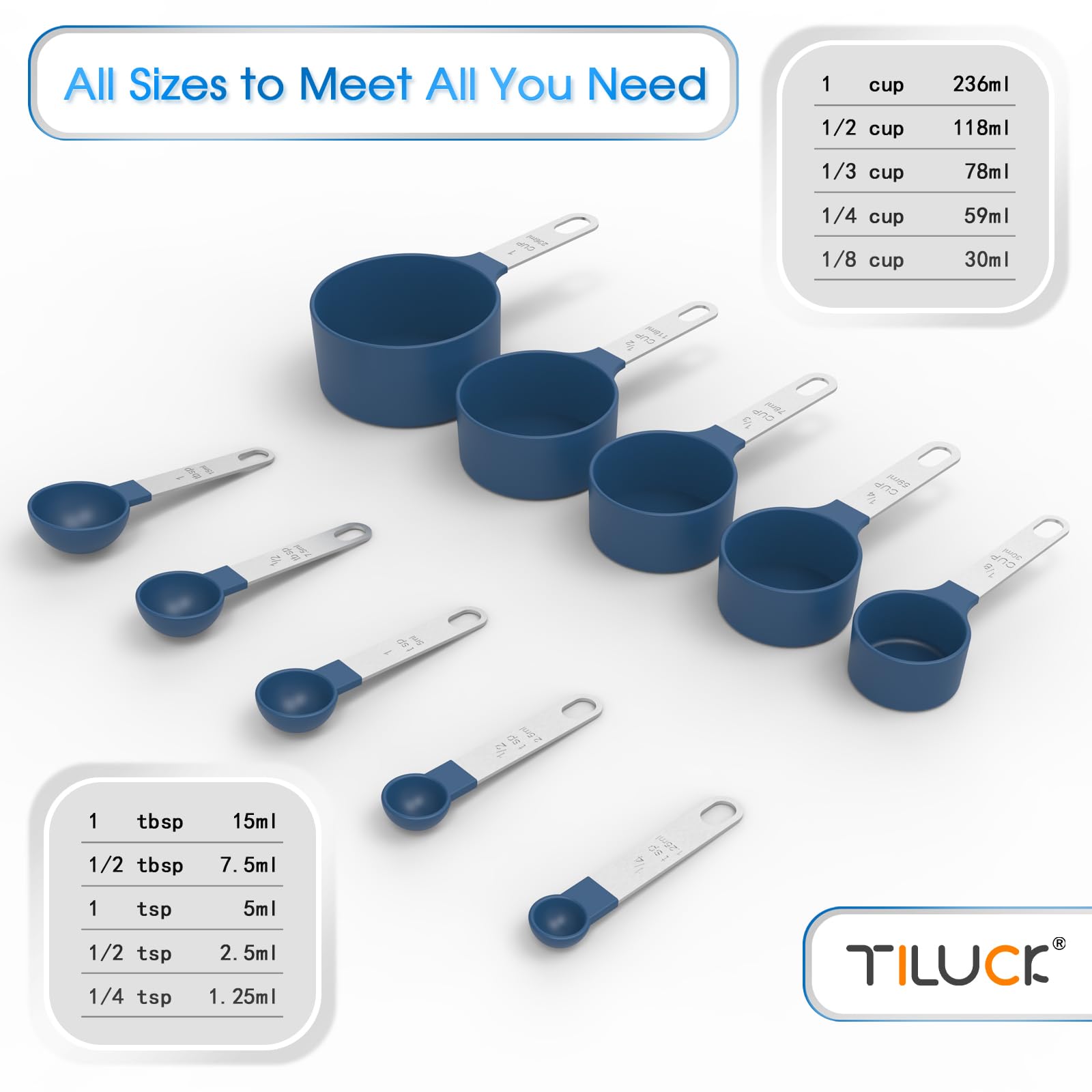 TILUCK mangos de acero inoxidable para tazas y cucharas duraderas en azul