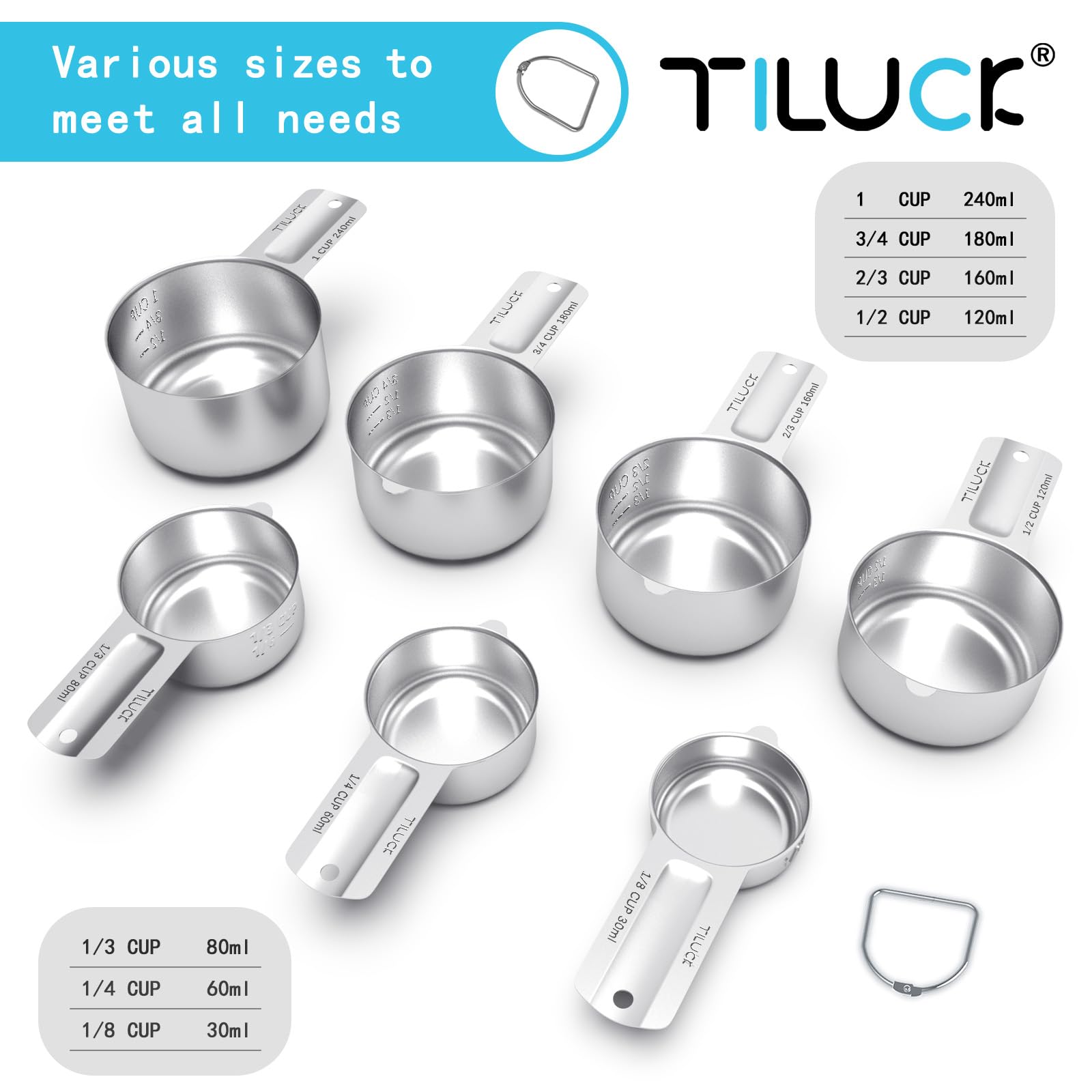 TILUCK set de medidores en acero inoxidable con marcas grabadas para lecturas rápidas.