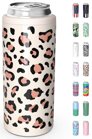 TILUCK Skinny Can Cooler Leopardo mantiene fría la lata 12 oz