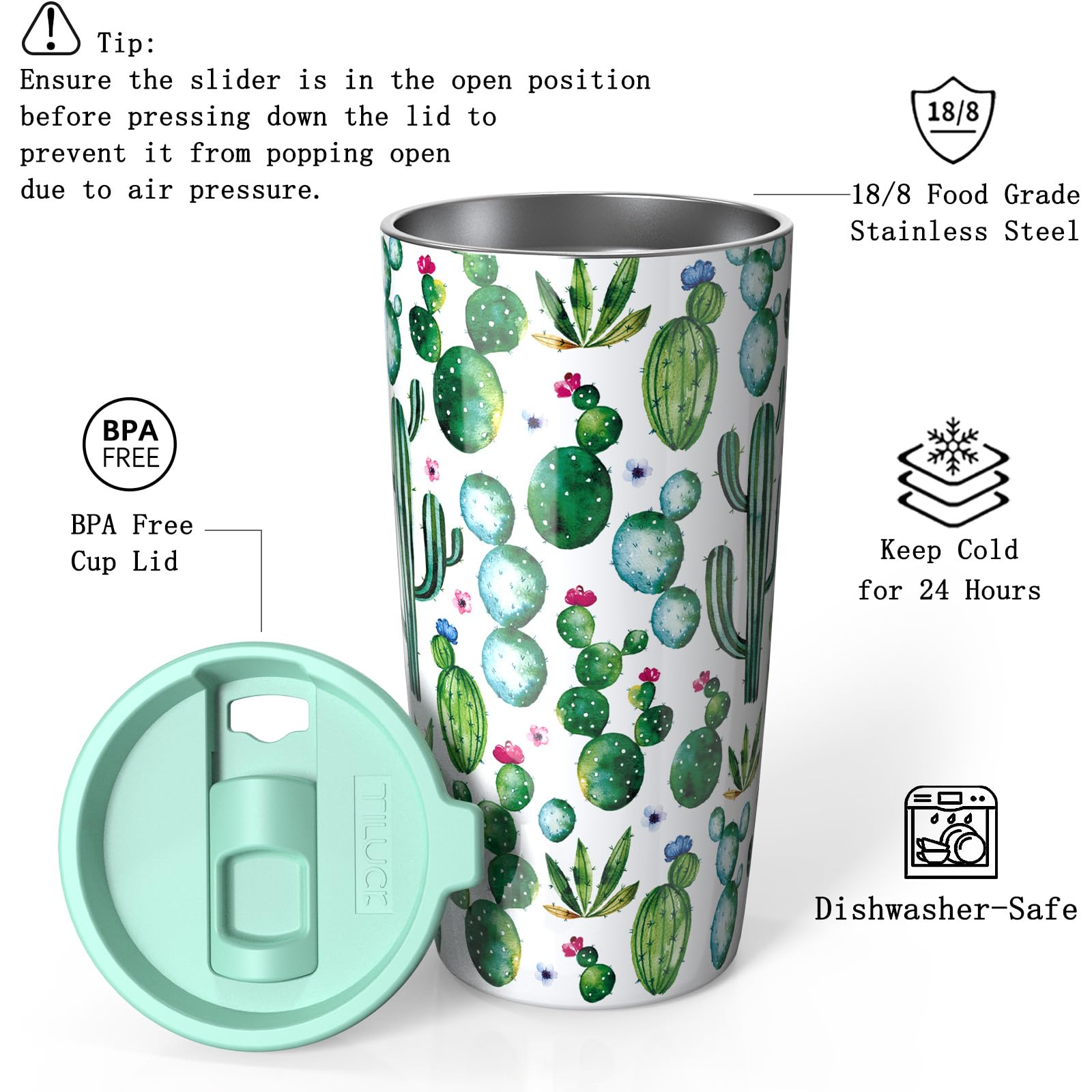TILUCK Taza 20 oz con aislamiento al vacío de doble pared mantiene bebidas frías o calientes