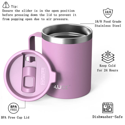 TILUCK taza de viaje en acero inoxidable, 12oz, duradera para uso diario.