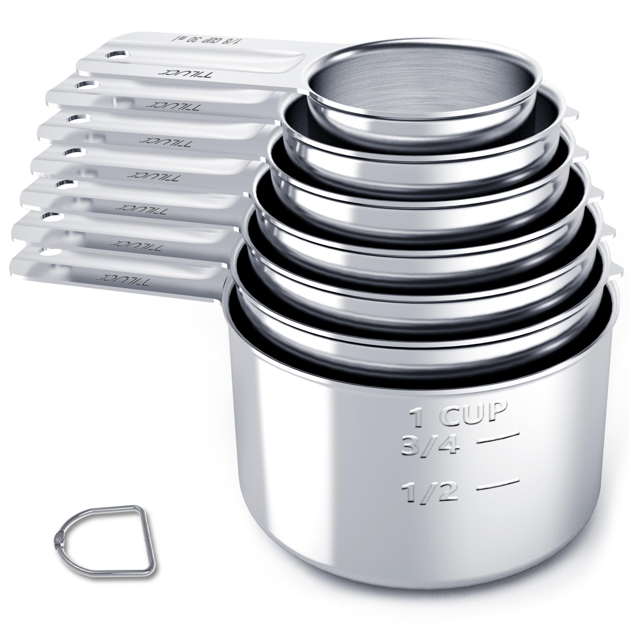 TILUCK tazas de medición en acero inoxidable de 7 piezas, duraderas para cocina diaria.