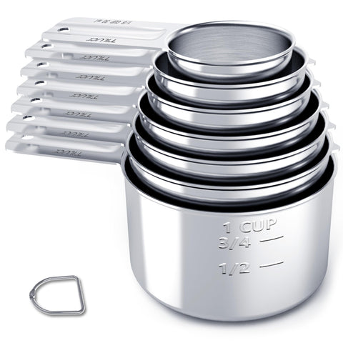 TILUCK tazas de medición en acero inoxidable de 7 piezas, duraderas para cocina diaria.