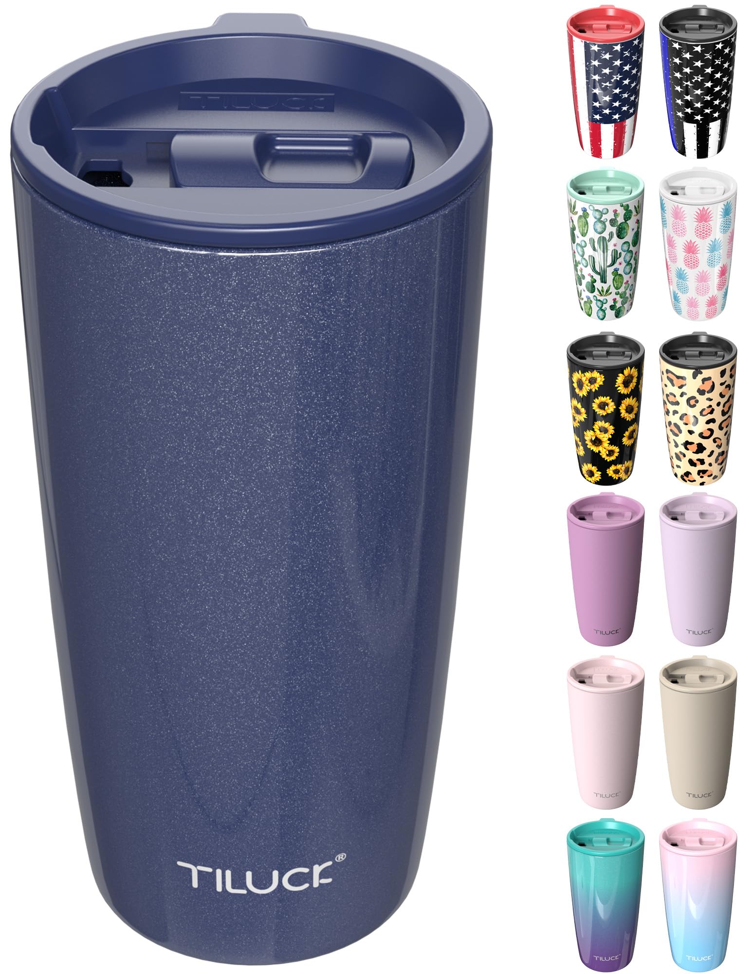 TILUCK tumbler 20 onzas con tapa GlitterNavy, ideal para beber en movimiento