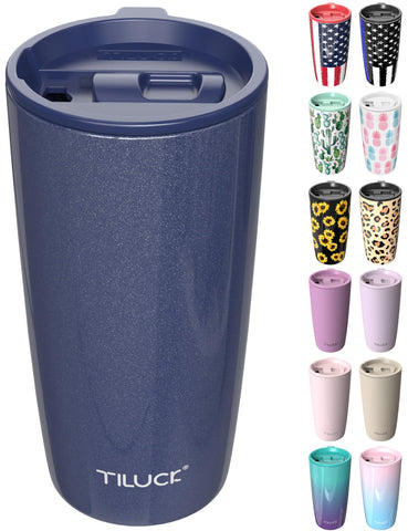 TILUCK tumbler 20 onzas con tapa GlitterNavy, ideal para beber en movimiento