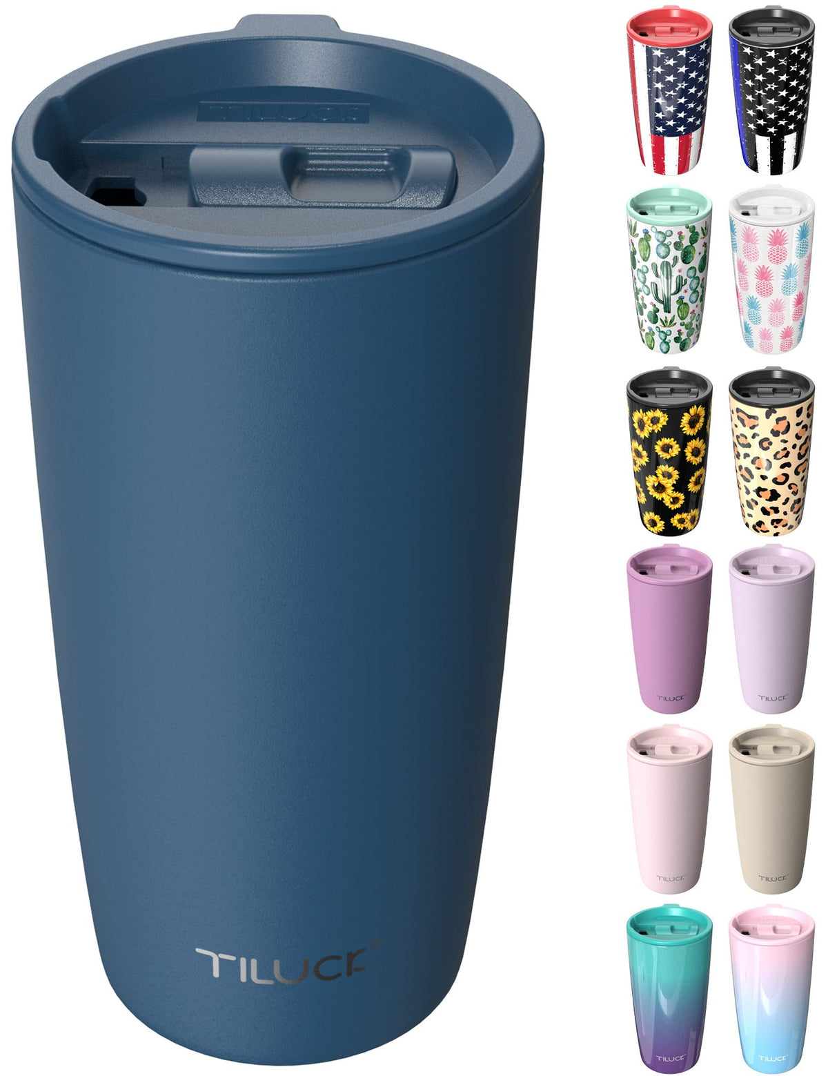TILUCK Tumbler con tapa de presión para beber con una mano durante viajes.