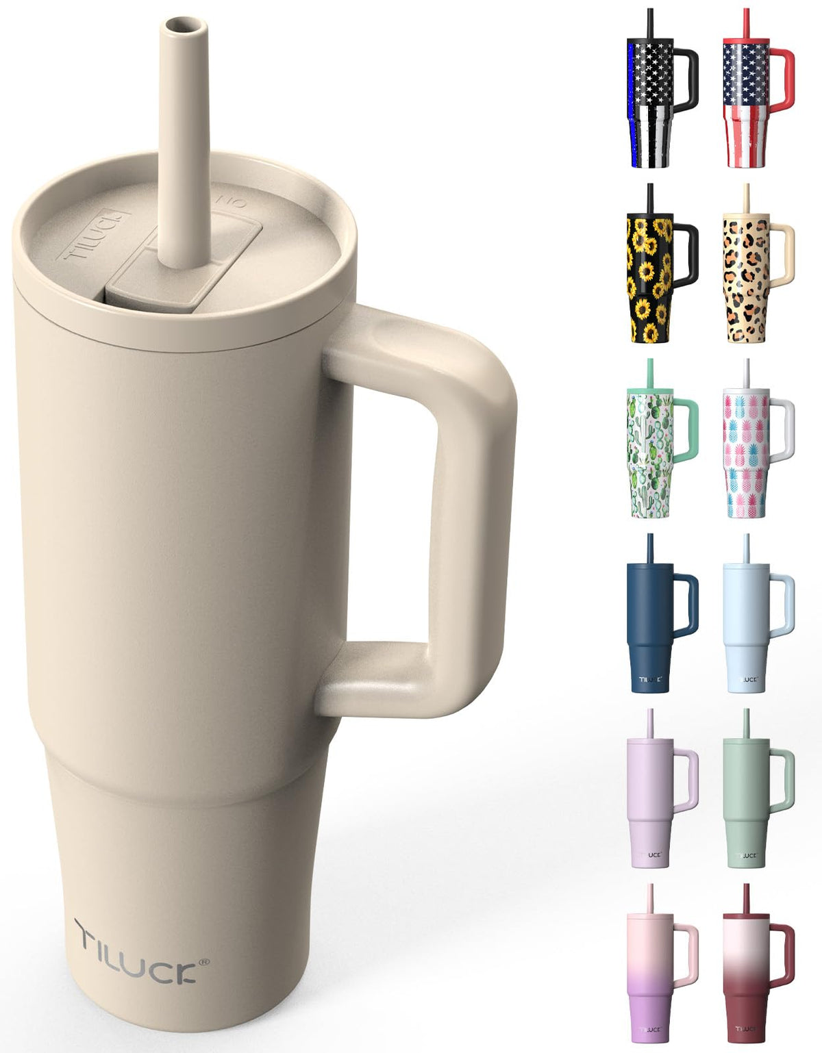 Vaso térmico TILUCK gris bruma, frente, mantiene la bebida fría todo el día