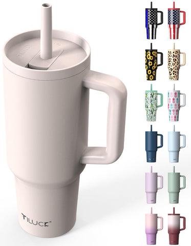 Vaso térmico TILUCK de 40 onzas con asa, fácil de transportar y mantener fría la bebida.